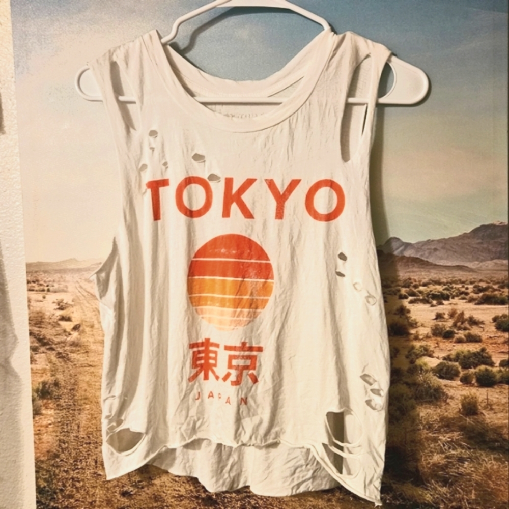 Tokyo Japan Ripped Distressed Tank top Crop top